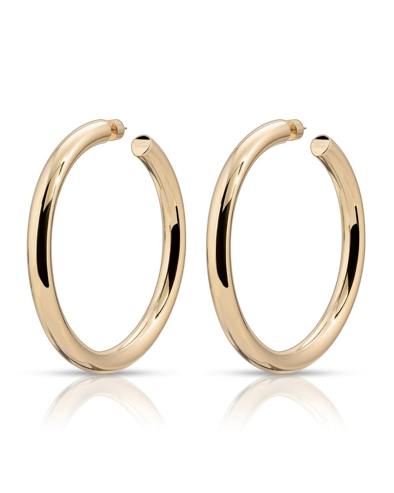 Front of a size one-size-fits-all 1.5" Kelly Hoops Gold in Gold by Eklexic. | dia_product_style_image_id:285300